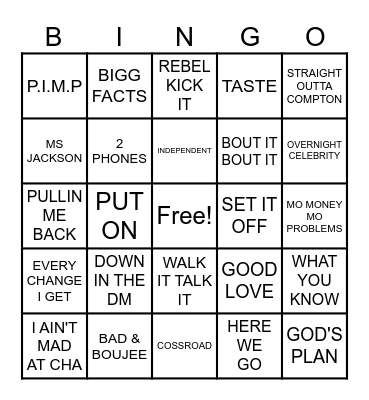 HIP HOP Bingo Card