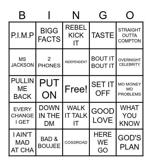 HIP HOP Bingo Card