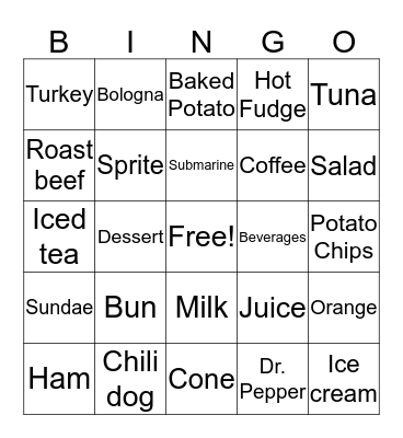 Fast Food 2 Bingo Card