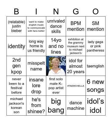 taemin's coachella press tour Bingo Card