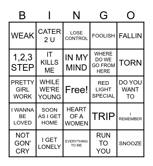 WOMEN R & B BINGO Card