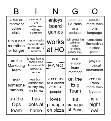 Find Someone Who.... Bingo Card