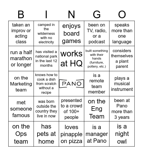 Find Someone Who.... Bingo Card