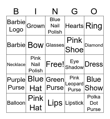 Anastasia's Barbie Birthday Bingo Card