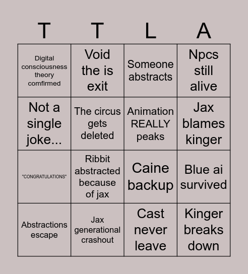 TADC EPISODE 9 BINGO!!!! Bingo Card