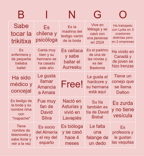 BINGO LxA Bingo Card