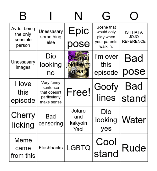 stardust crusaders bingo Card