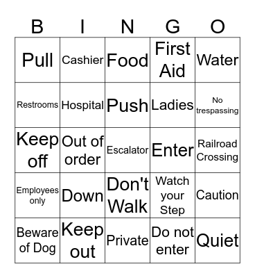 Signs Around You 2 Bingo Card