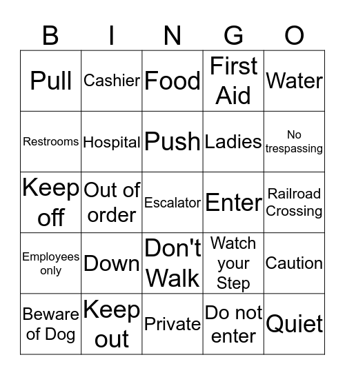 Signs Around You 2 Bingo Card