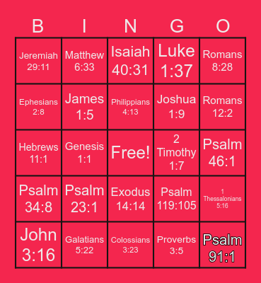 BIBLE  VERSE BINGO Card