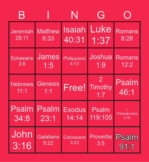 BIBLE  VERSE BINGO Card
