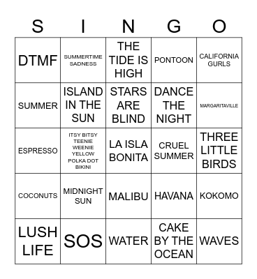 DRAG SINGO | FEELS LIKE SUMMER Bingo Card