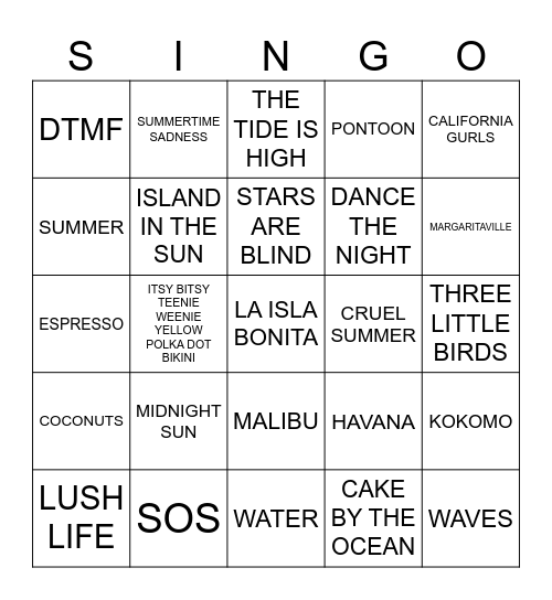DRAG SINGO | FEELS LIKE SUMMER Bingo Card