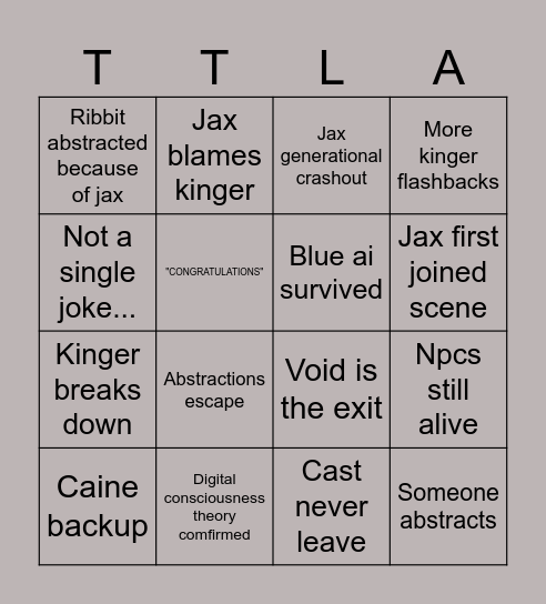 TADC EPISODE 9 BINGO!!! Bingo Card