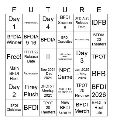 BFDI in Opposites Bingo Card