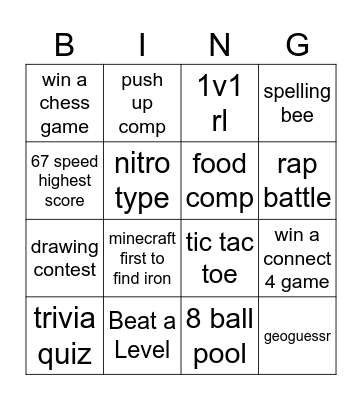 Gaming Bingo Card