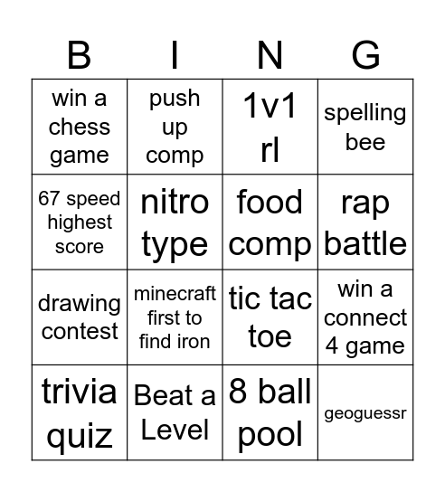 Gaming Bingo Card
