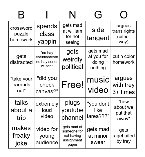 senor homer bingo Card