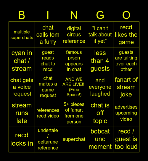 RecD Bingo Card