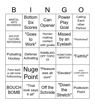 Oilers Playoff Bingo Card
