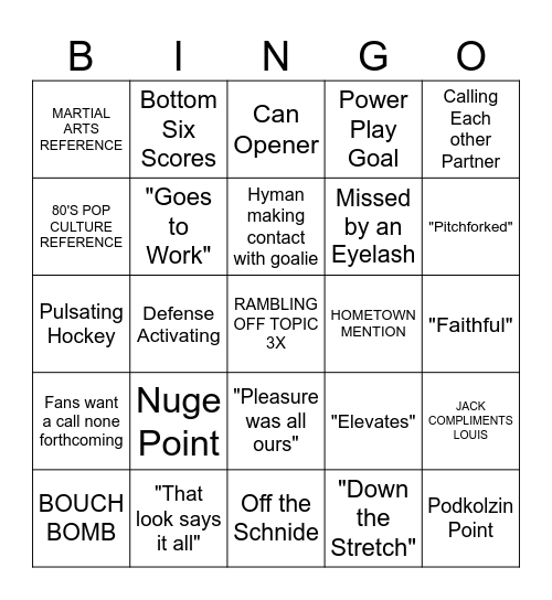 Oilers Playoff Bingo Card