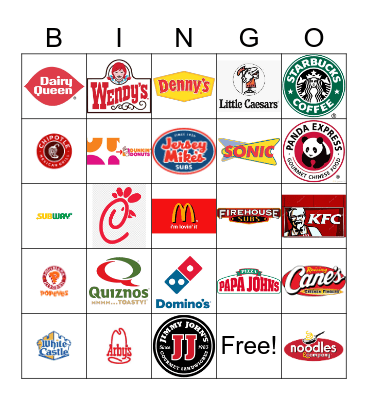 Fast Food Restaurant Logos Bingo Card