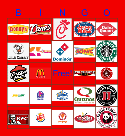 Fast Food Restaurant Logos Bingo Card