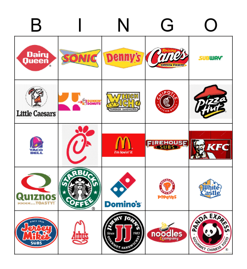 Fast Food Restaurant Logos Bingo Card