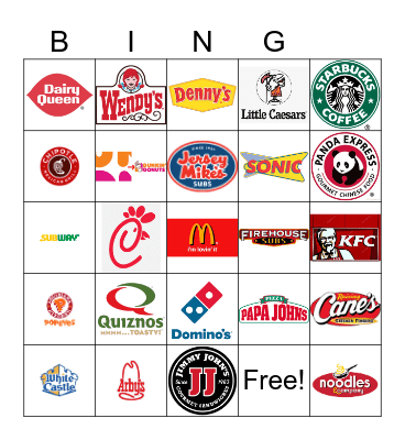 Fast Food Restaurant Logos Bingo Card