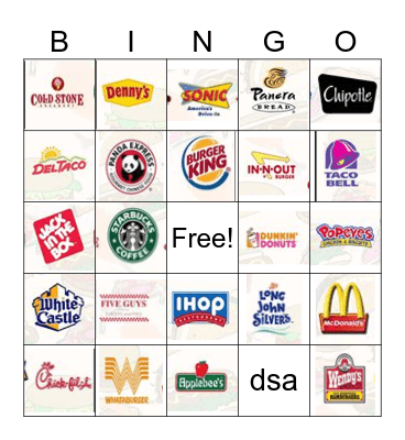 Fast Food Bingo Card