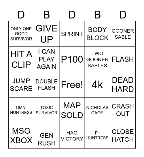 BRAXTONS DEAD AND HARD Bingo Card