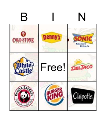 Fast Food Bingo Card