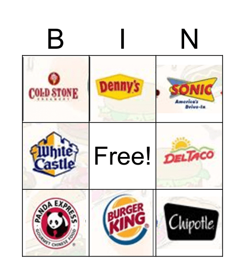 Fast Food Bingo Card