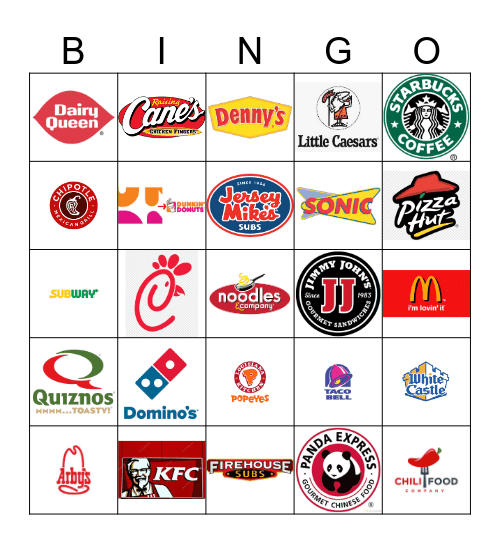 Fast Food Restaurant Logos Bingo Card