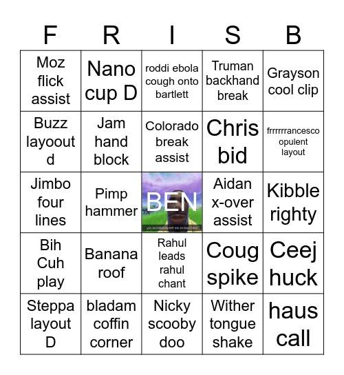 Regionals bingo Card