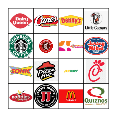 Fast Food Restaurant Logos Bingo Card