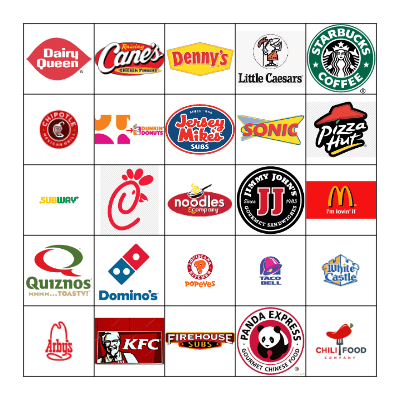 Fast Food Restaurant Logos Bingo Card