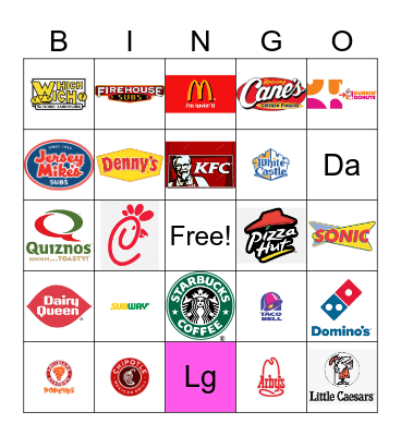 Fast Food Restaurant Logos Bingo Card