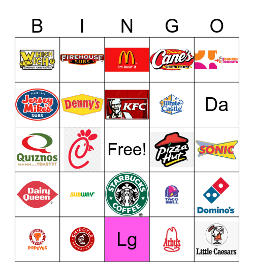 Fast Food Restaurant Logos Bingo Card