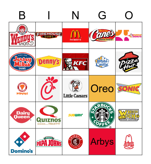 Fast Food Restaurant Logos Bingo Card