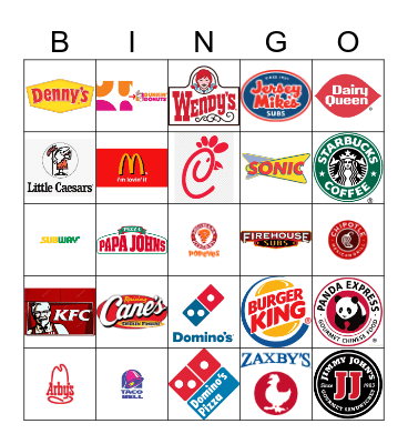 Fast Food Restaurant Logos Bingo Card