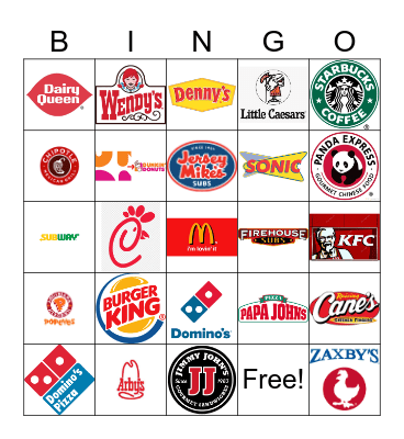 Fast Food Restaurant Logos Bingo Card