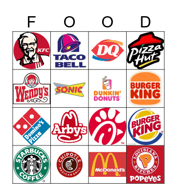 FAST FOOD Bingo Card