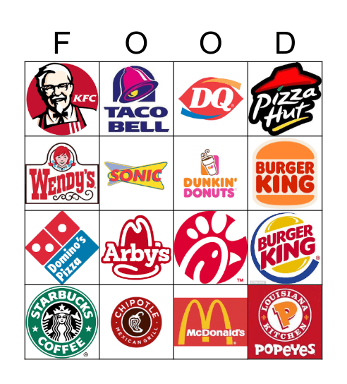 FAST FOOD Bingo Card