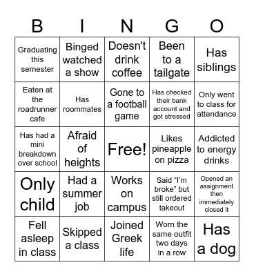 AMA Fall Banquet Bingo Card