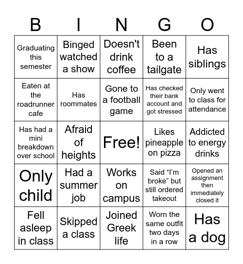 AMA Fall Banquet Bingo Card