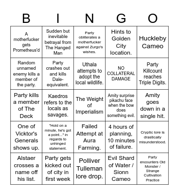 Lawless Continent Bingo Card