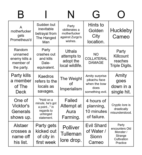 Lawless Continent Bingo Card
