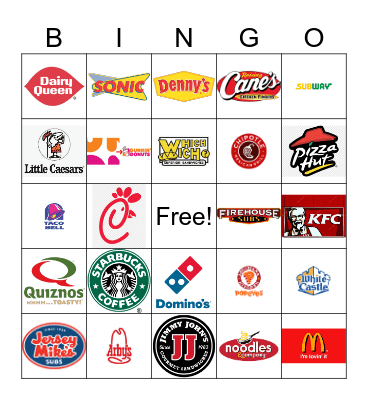 Fast Food Restaurant Logos Bingo Card