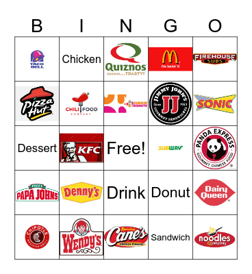Fast Food Restaurant Logos Bingo Card